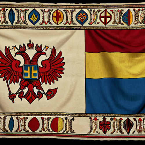 Home 4 **Image Prompt:** "Historical tapestry depicting Moldavian and Ukrainian flags interwoven with symbols of Roman, Ottoman, and Russian empires. Muted colors, slightly aged look."