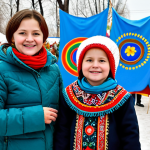 A Vibrant Cultural Celebration**

"A family-friendly scene at a Maslenitsa festival in Moldova. People of all ages, fully clothed in traditional and modest attire, are enjoying blini and participating in joyful outdoor activities. A cultural center is visible in the background, decorated with colorful banners. Safe for work, appropriate content, perfect anatomy, natural proportions, professional photography, high quality."

**