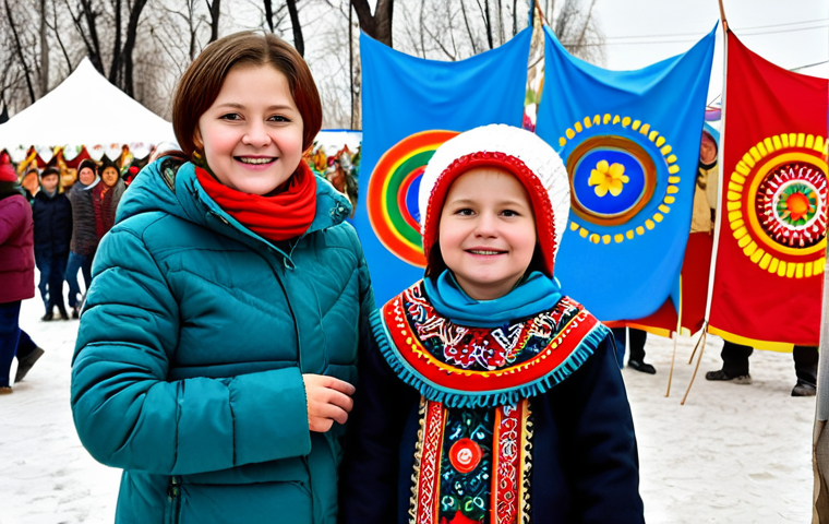 A Vibrant Cultural Celebration**
"A family-friendly scene at a Maslenitsa festival in Moldova. People of all ages, fully clothed in traditional and modest attire, are enjoying blini and participating in joyful outdoor activities. A cultural center is visible in the background, decorated with colorful banners. Safe for work, appropriate content, perfect anatomy, natural proportions, professional photography, high quality."
**