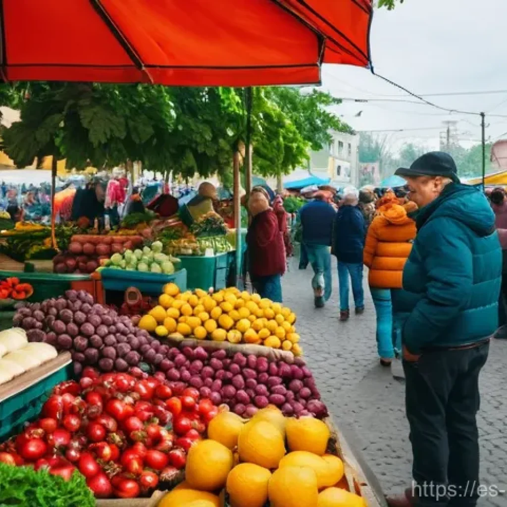 몰도바 치안과 안전 - **Prompt:** A bustling, vibrant outdoor market in Chisinau, Moldova, filled with locals and a few re...