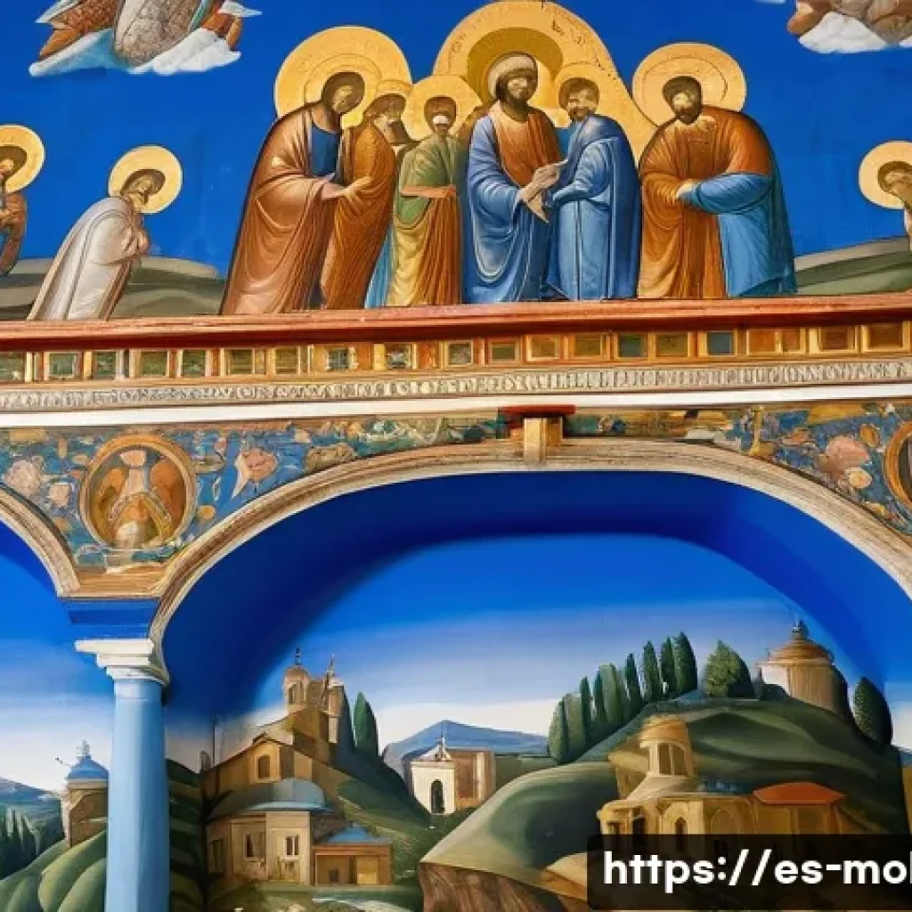 몰도바 수도원 여행 - A detailed exterior fresco of the Voroneț Monastery, known as the "Sistine Chapel of the East," show...