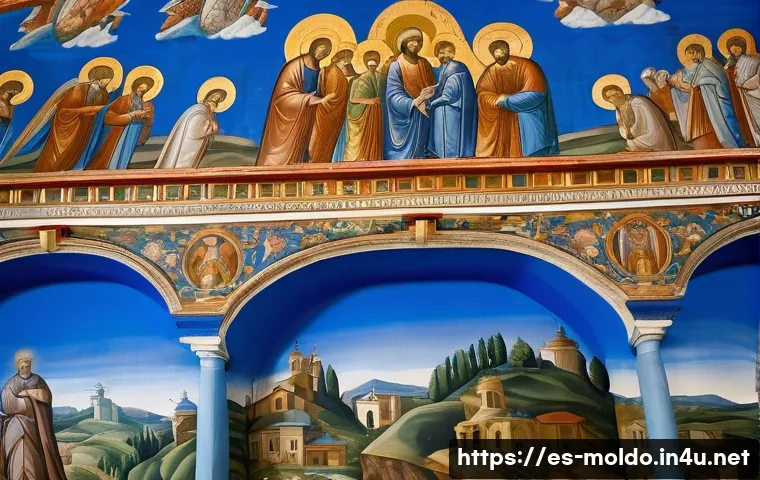 몰도바 수도원 여행 - A detailed exterior fresco of the Voroneț Monastery, known as the "Sistine Chapel of the East," show...