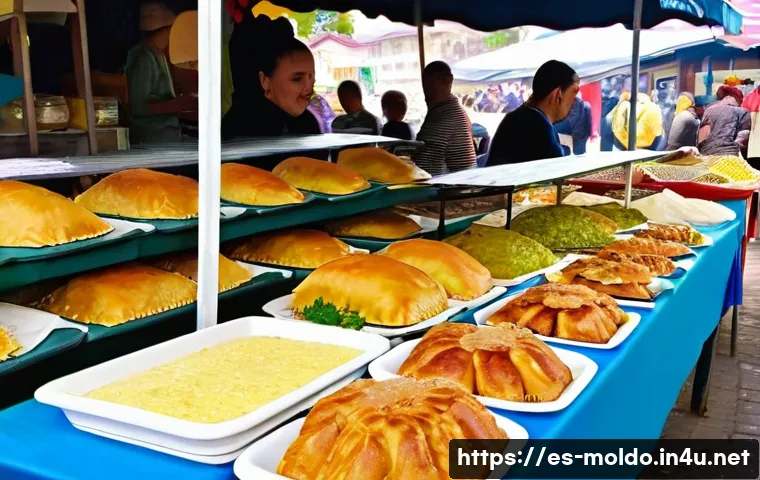 몰도바 길거리 음식 - A vibrant street food market scene in Chisinau, Moldova, featuring traditional vendors preparing and...