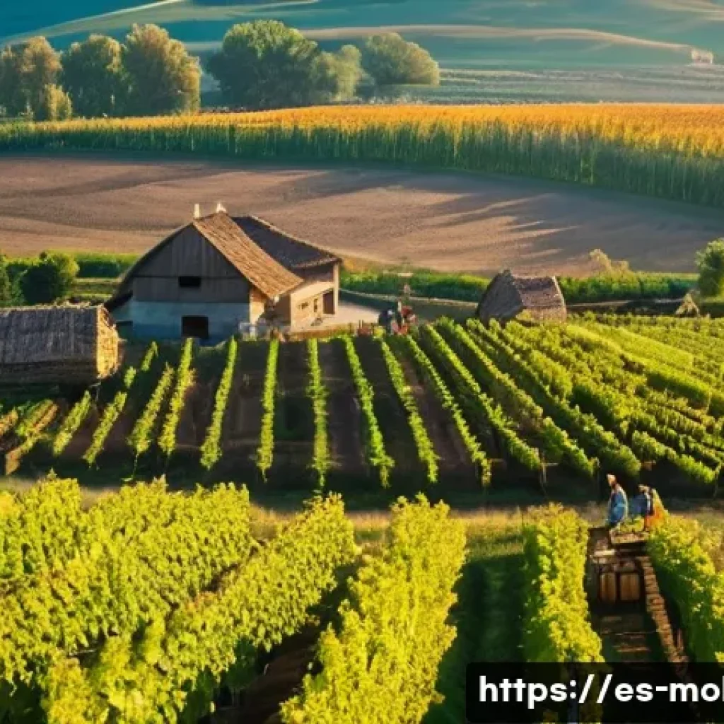 몰도바 vs 조지아 경제 비교 - A vibrant rural Moldovan agricultural scene at sunrise, featuring farmers in traditional clothing ha...