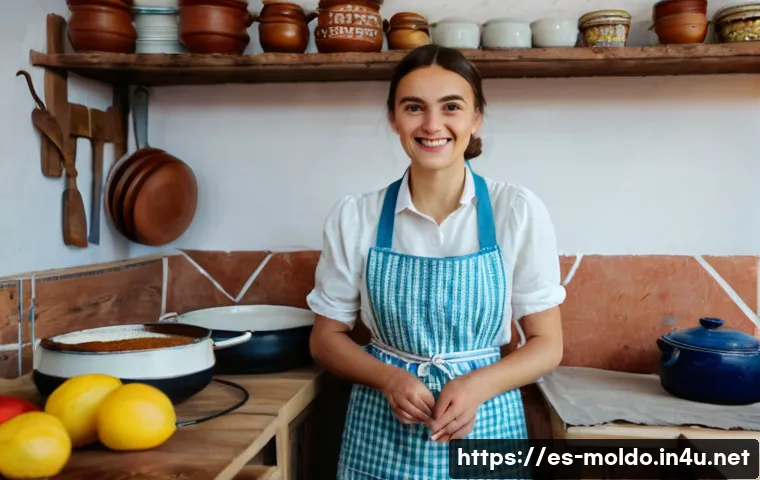 몰도바 유명 유튜버 - A cozy Moldovan kitchen scene featuring a young woman in casual clothes and an apron preparing tradi...