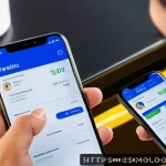 몰도바 환전 및 송금 - A detailed scene of a modern digital money transfer experience targeting Spanish-speaking users send...