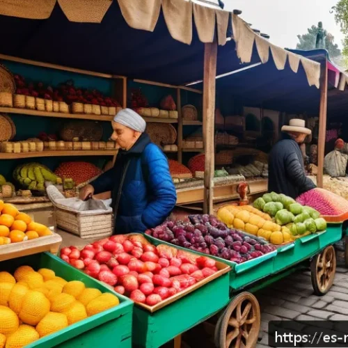 몰도바 전통시장 - A vibrant traditional Moldovan market scene in Chișinău during early morning, featuring colorful sta...