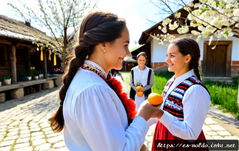 Home 17 몰도바 전통 명절 - Photorealistic Moldovan Mărțișor spring celebration, smiling multigenerational family in traditional...
